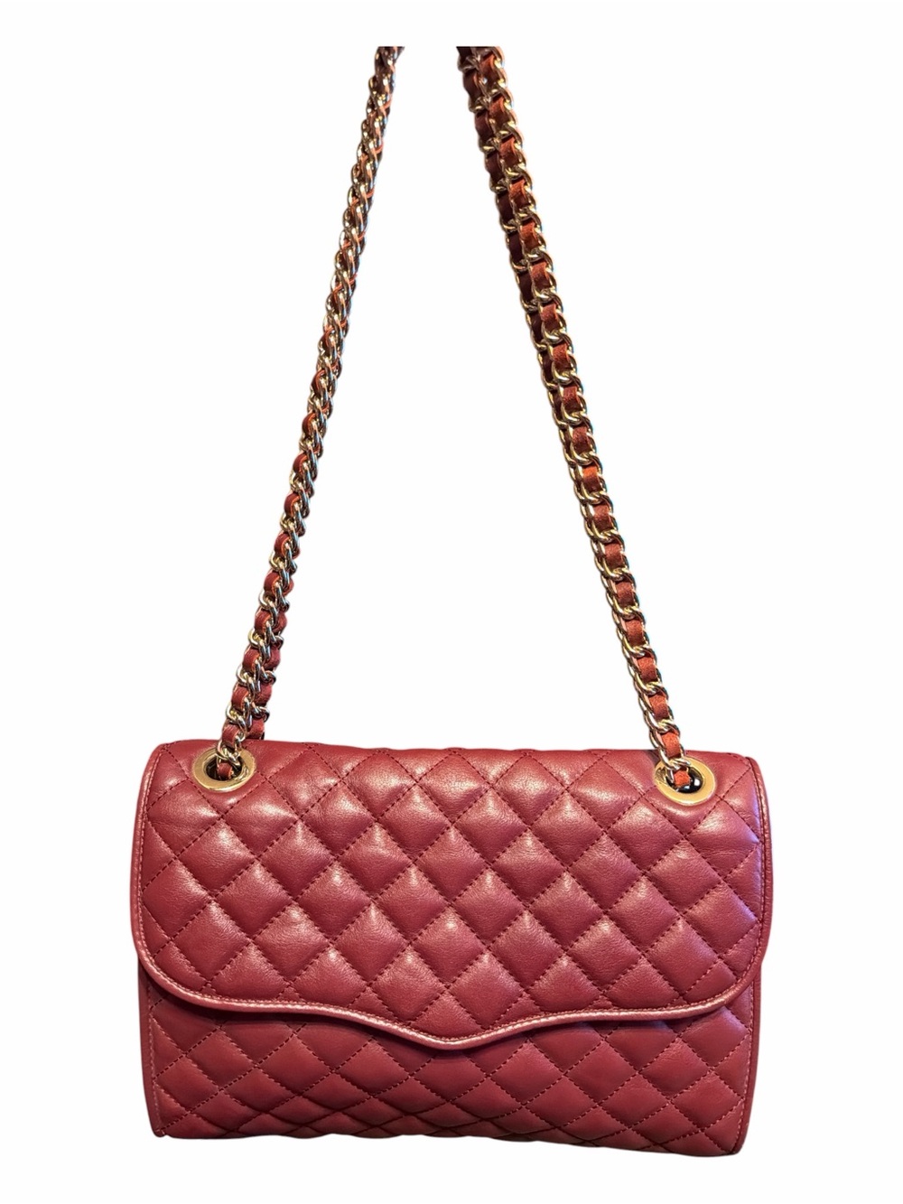 ⁠REBECCA MINKOFF Burgundy Quilted Leather Affair Shoulder Bag Gold Chain
